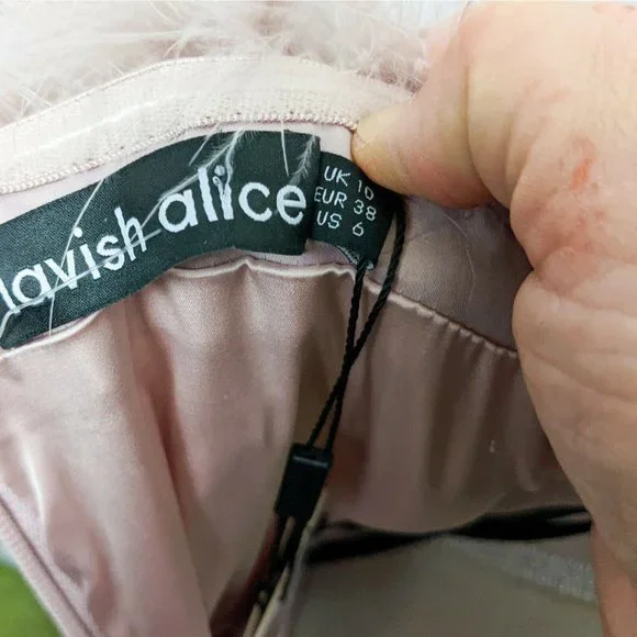 LAVISH ALICE NWT Pink Satin Feather Strapless Mini Dress Size 6 - Picture 8 of 9